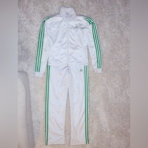Adidas Tracksuit White With Green Stripes